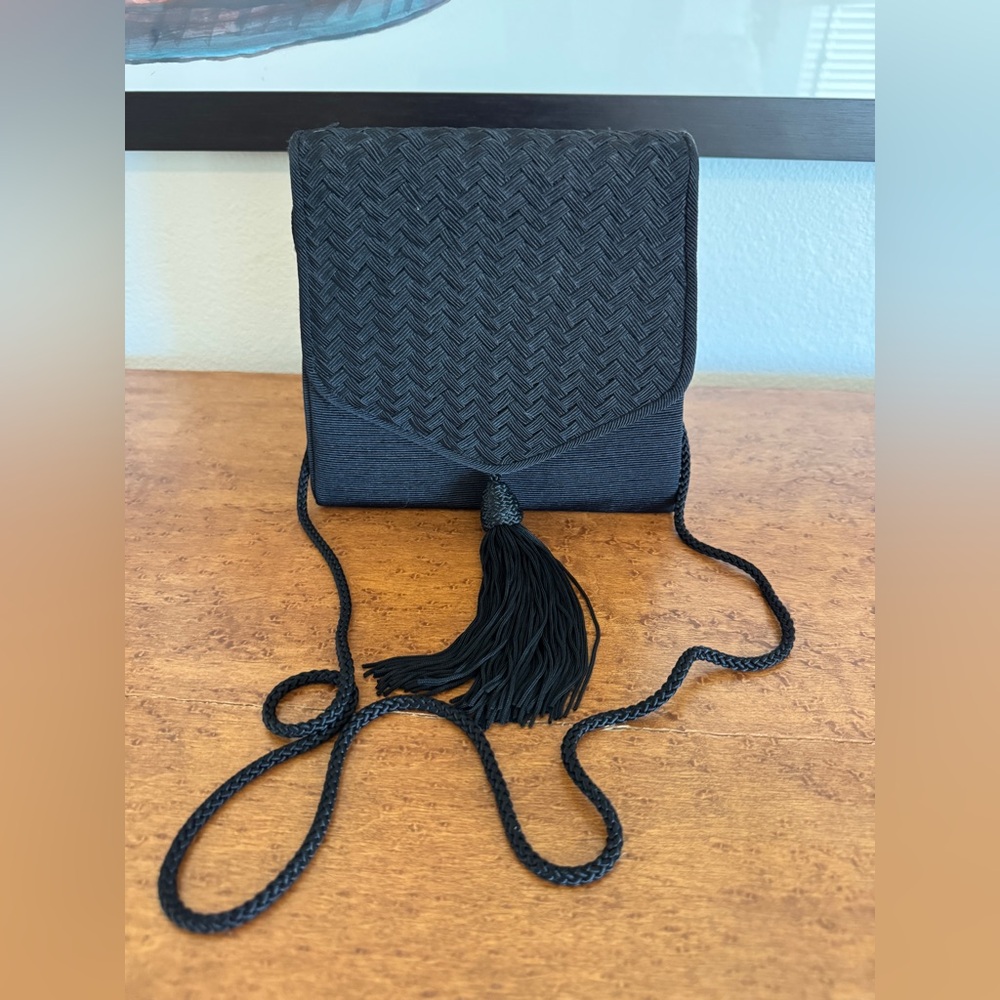 Elegant Black Woven Tassel Crossbody Symphony Bag